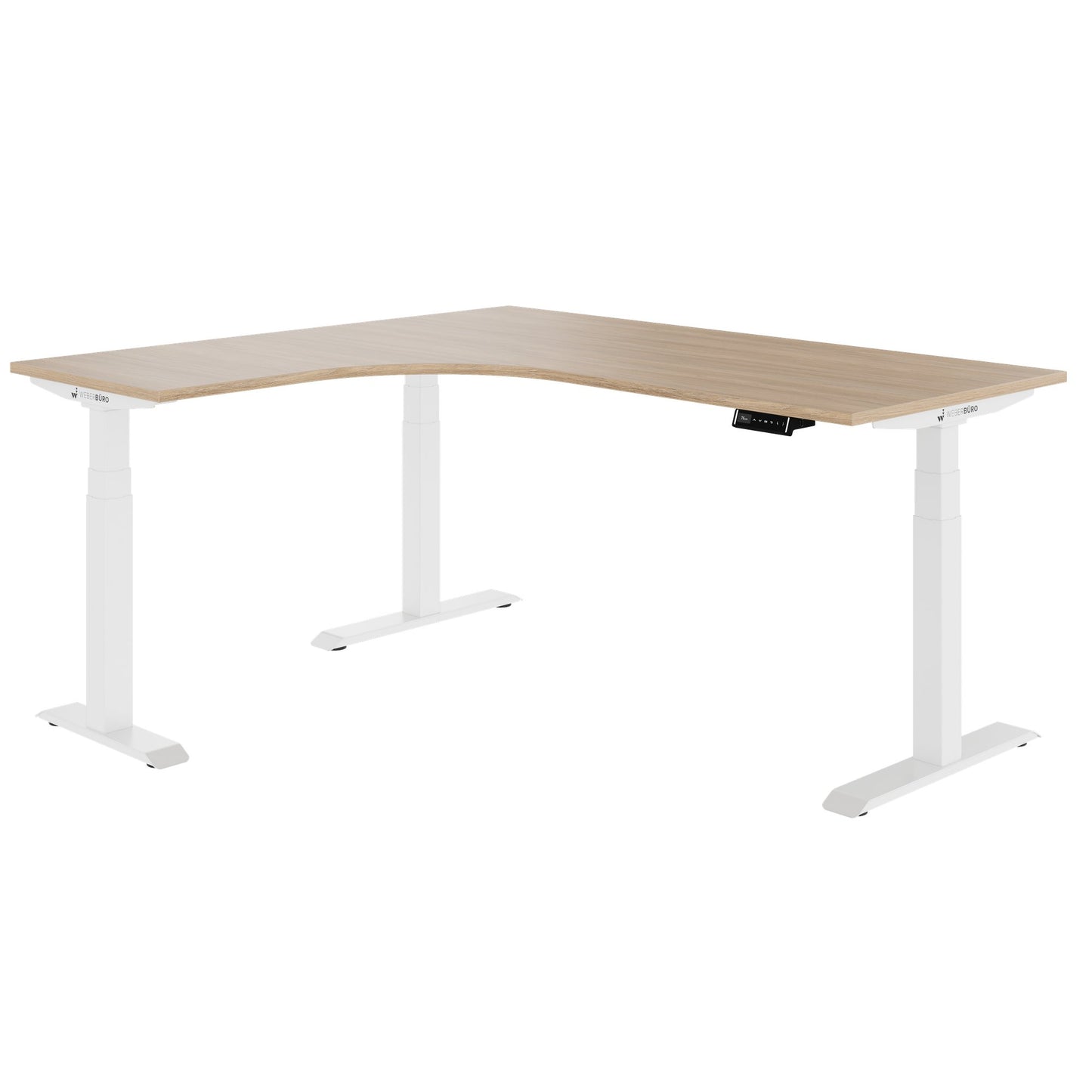TELDRA Pro, 3-motor angle desk table | 1800 x 1600 mm, electrically height adjustable, amber oak