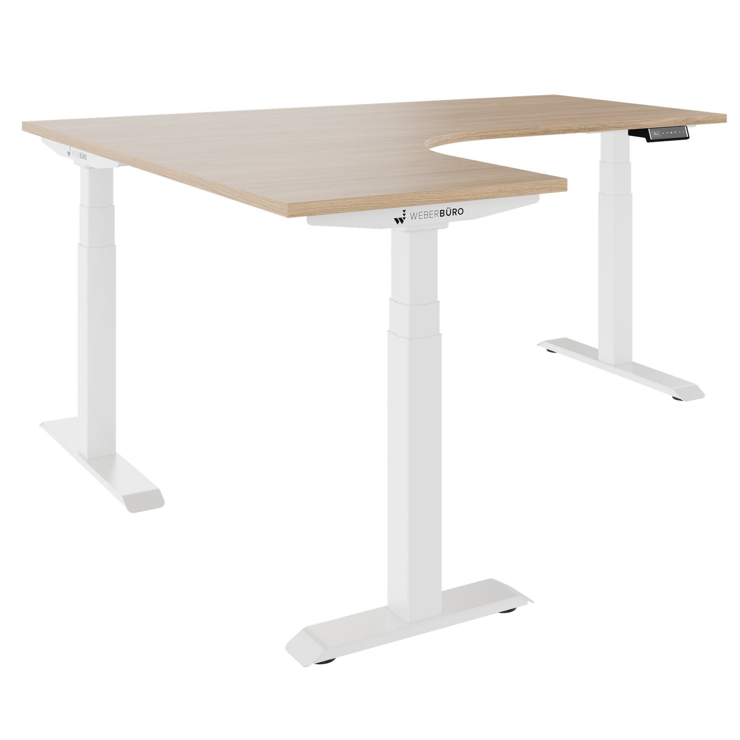 TELDRA Pro, 3-motor angle desk table | 1800 x 1600 mm, electrically height adjustable, amber oak