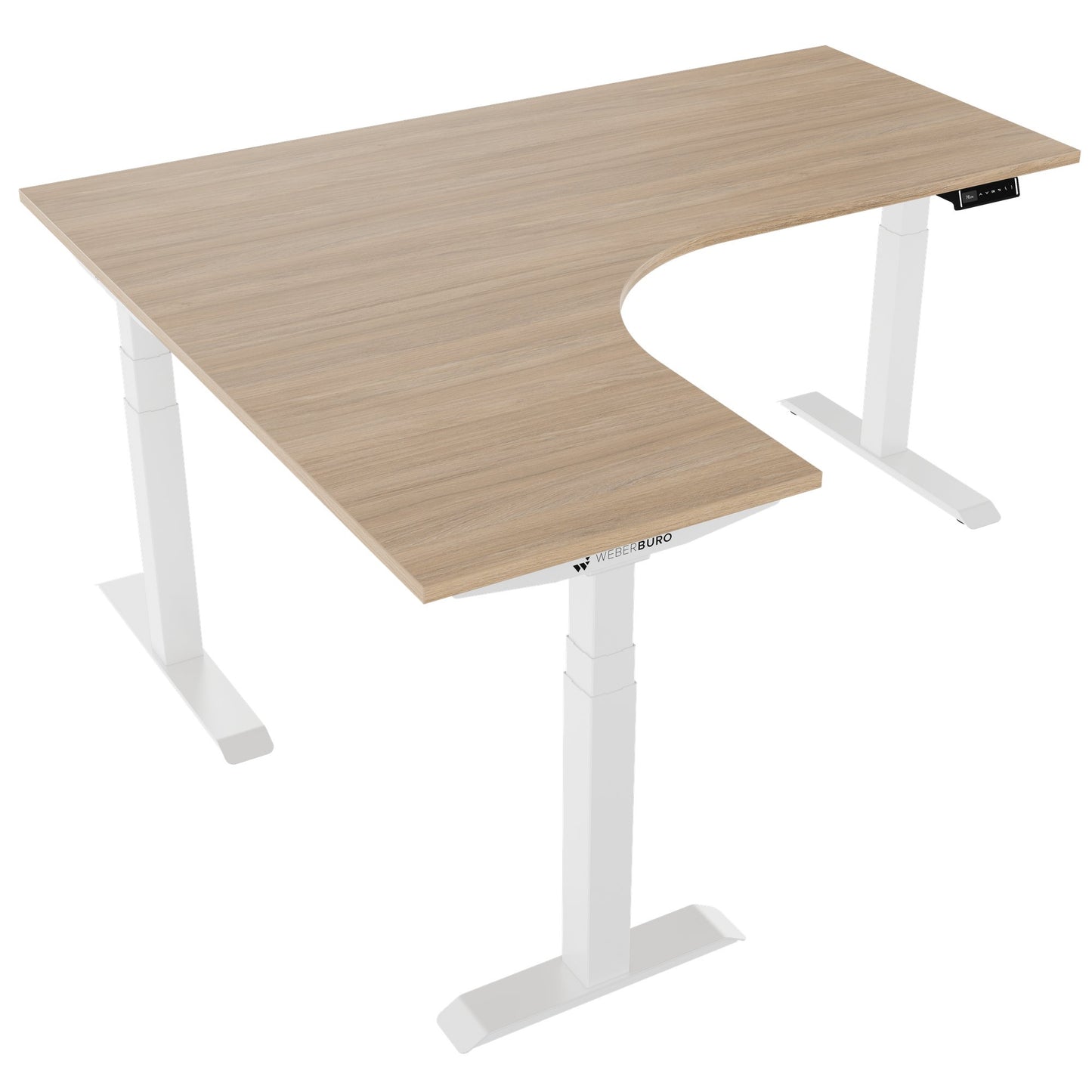 TELDRA Pro, 3-motor angle desk table | 1800 x 1600 mm, electrically height adjustable, amber oak