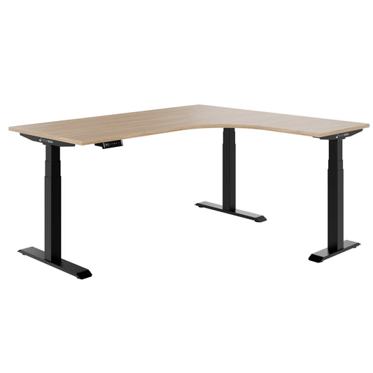 TELDRA Pro, 3-motor angle desk table | 1800 x 1600 mm, electrically height adjustable, amber oak
