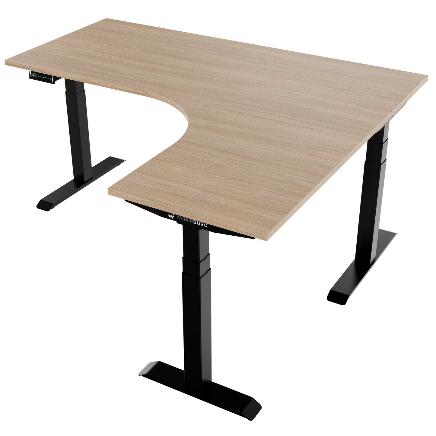 TELDRA Pro, 3-motor angle desk table | 1800 x 1600 mm, electrically height adjustable, amber oak
