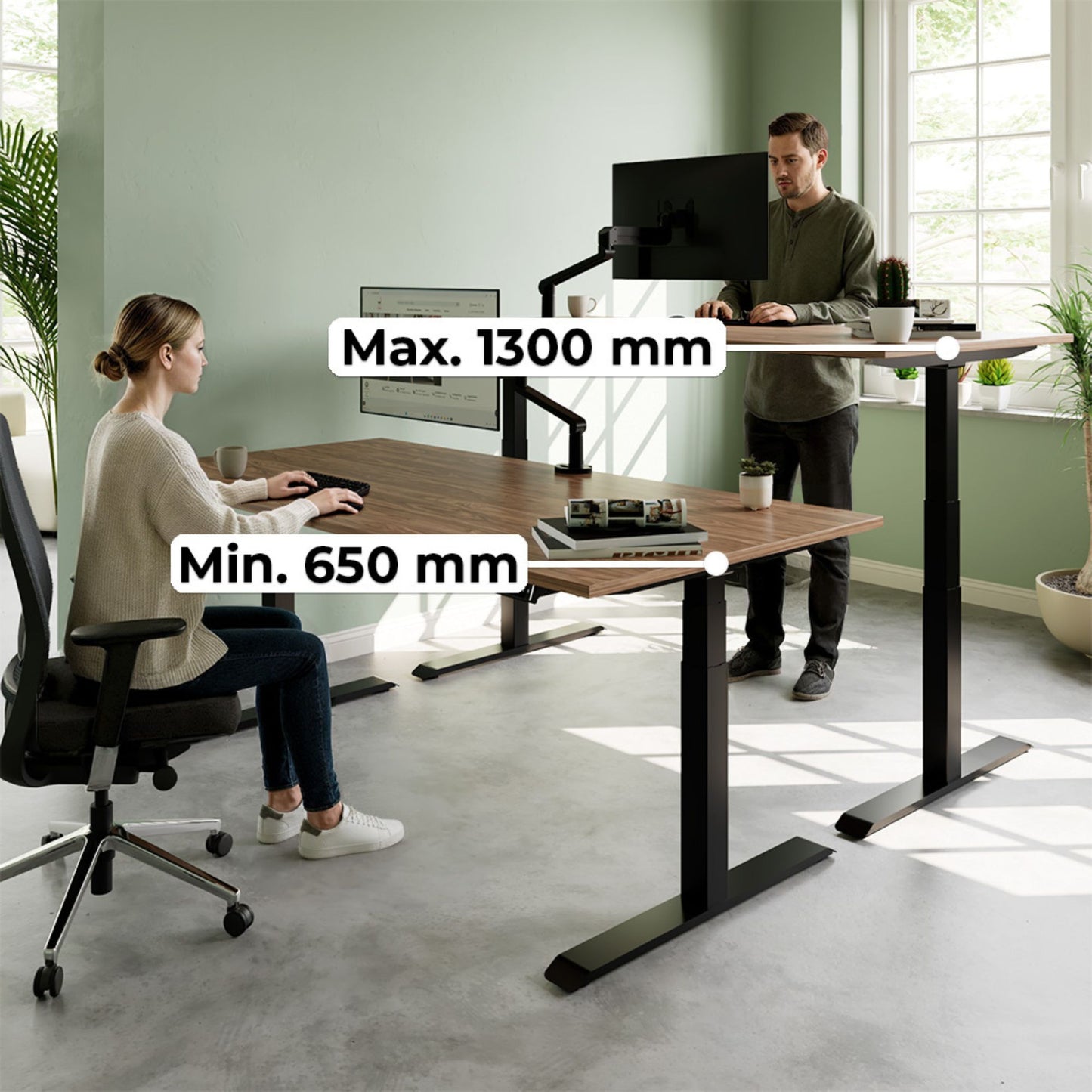 TELDRA Pro, Tabella da scrivania angolare a 3 motori | 1800 x 1600 mm, regolabile in altezza elettricamente, bianco