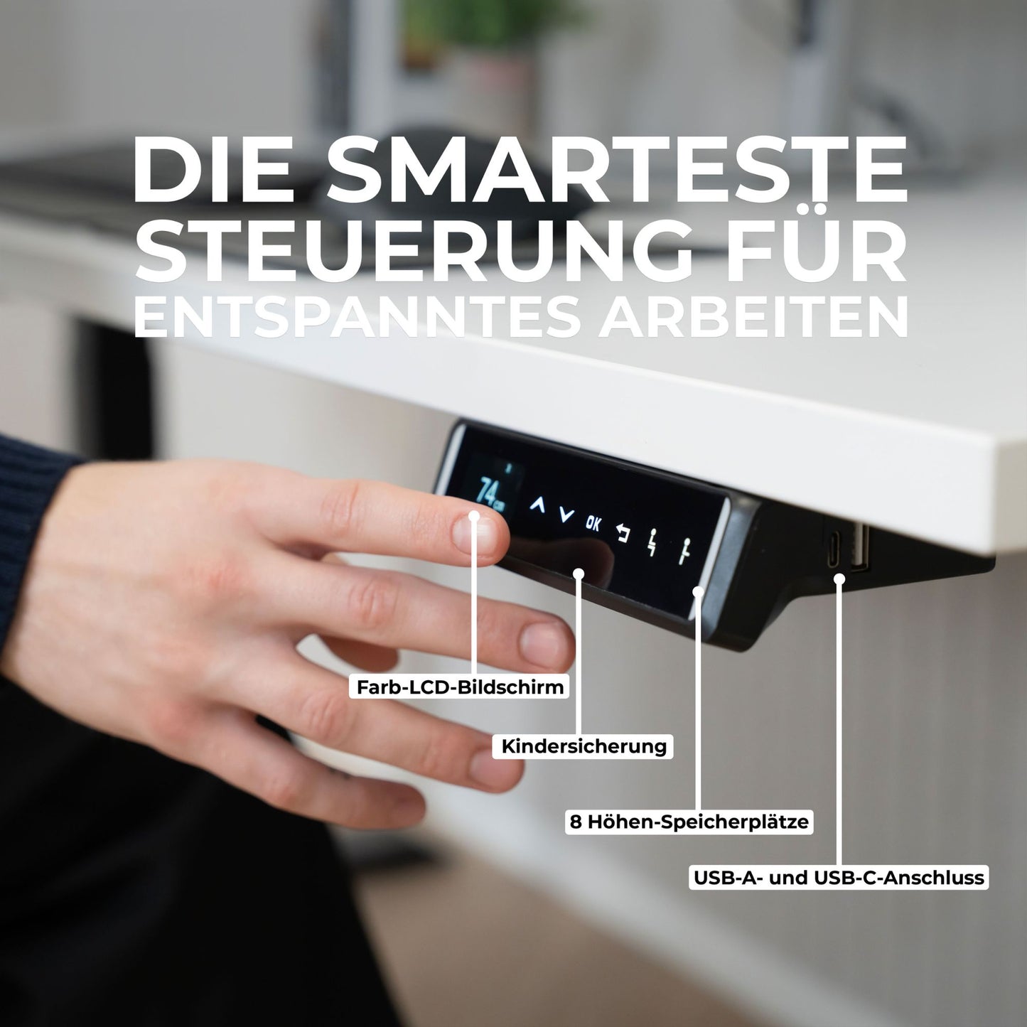 TELDRA Pro, Tabella da scrivania angolare a 3 motori | 1800 x 1600 mm, regolabile in altezza elettricamente, bianco