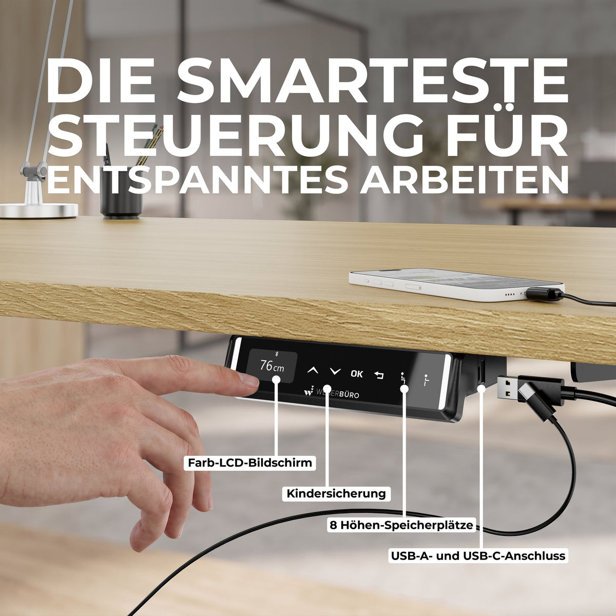 TELDRA Pro Curve, 2-Motoren-Schreibtisch | 1200-1800 mm, elektrisch höhenverstellbar, Perlgrau
