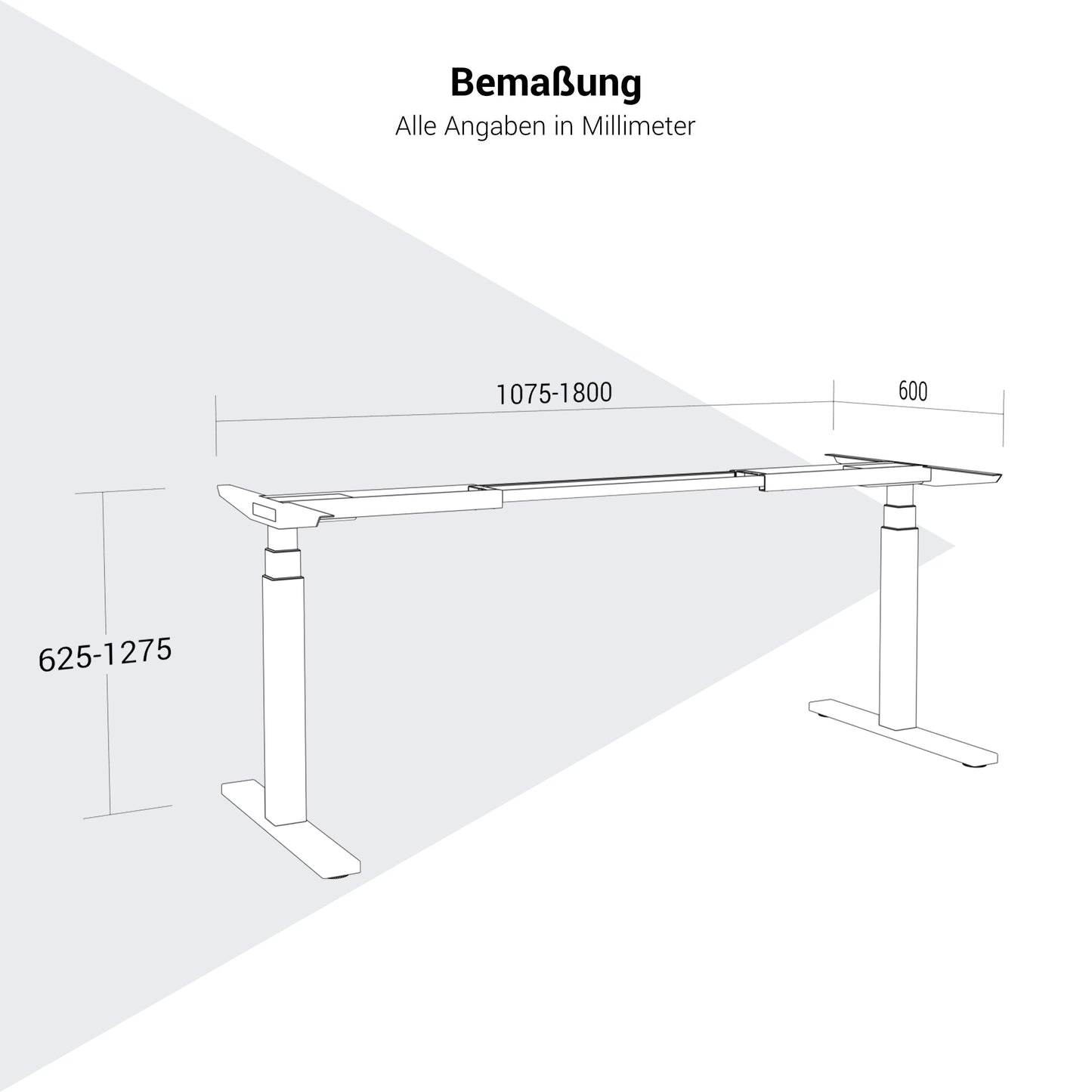 TELDRA Pro Cadre motorisé | 1200 - 1800 mm, réglable à la hauteur électrique