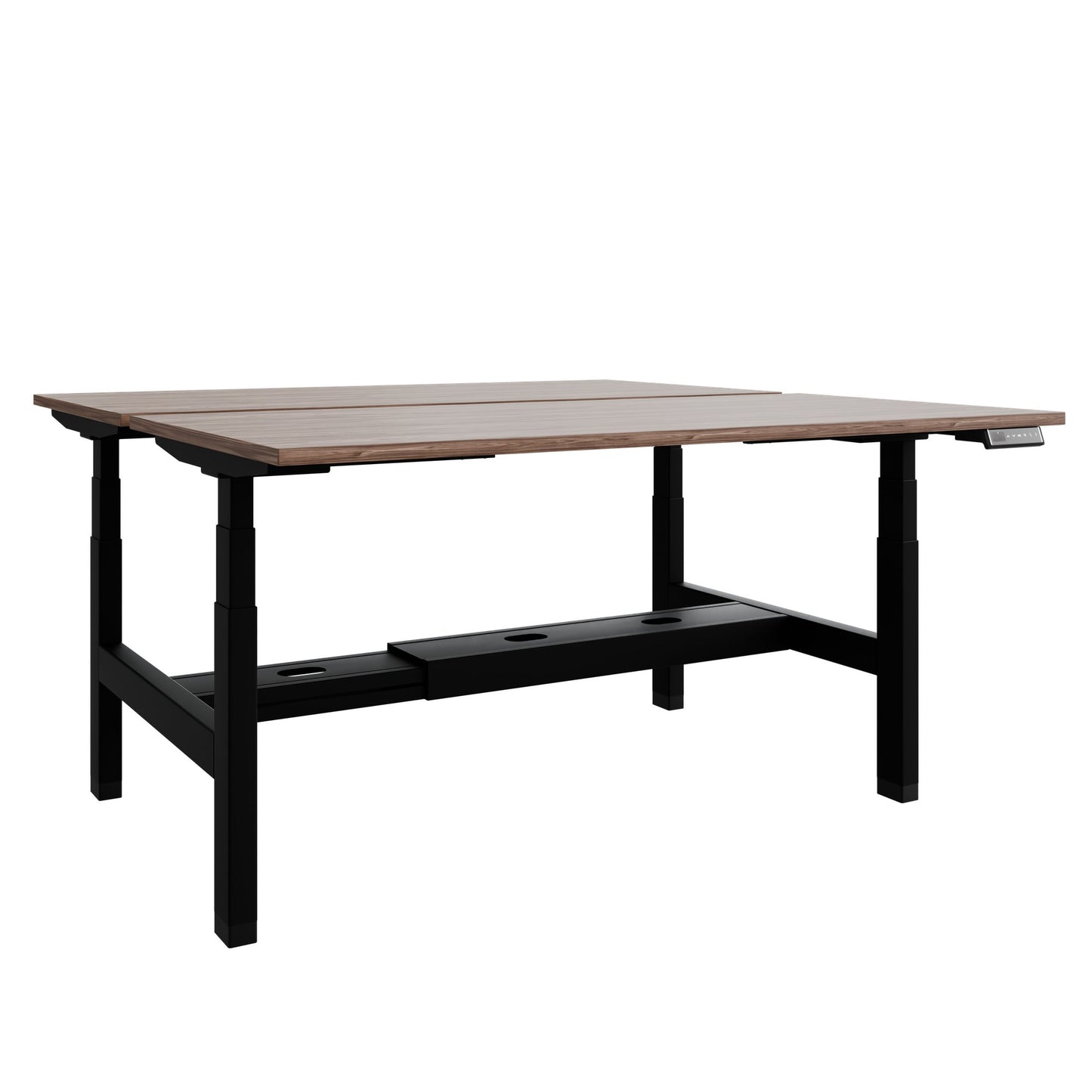 TELDRA Pro Team-Schreibtisch | 1600-1800 mm, elektrisch höhenverstellbar, Echtholz-Furnier Nussbaum