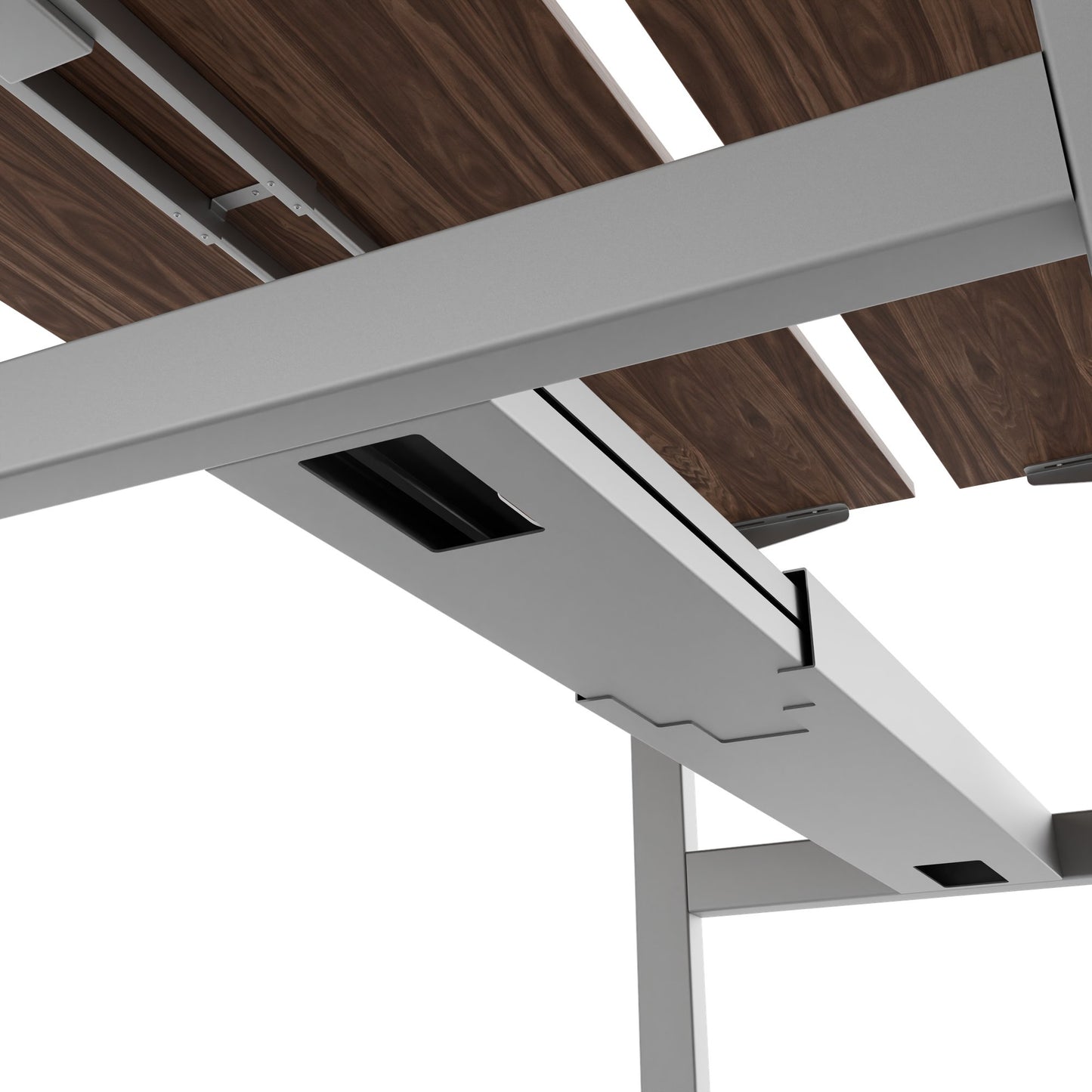 TELDRA Pro Team-Schreibtisch | 1600-1800 mm, elektrisch höhenverstellbar, Echtholz-Furnier Nussbaum