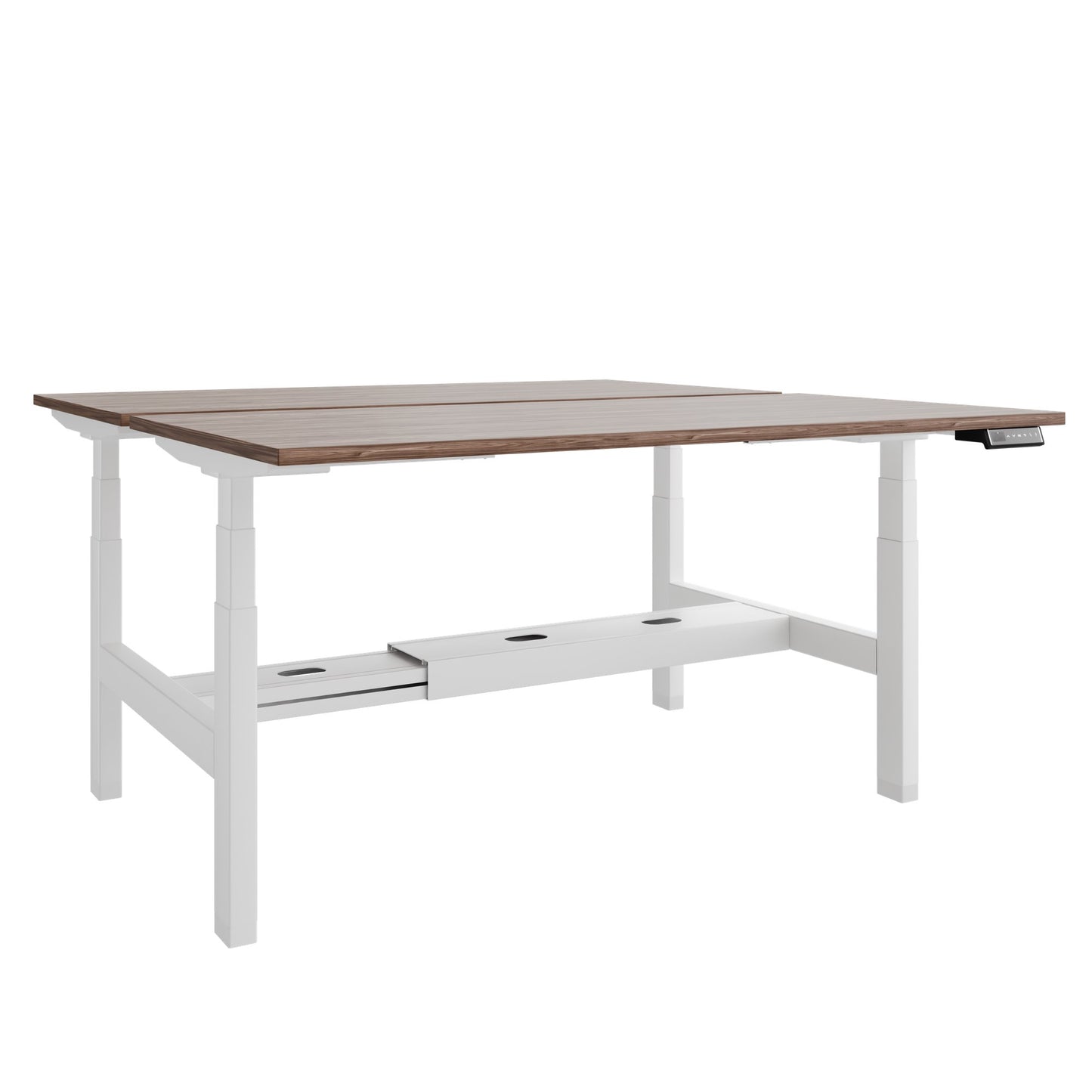 TELDRA Pro Team-Schreibtisch | 1600-1800 mm, elektrisch höhenverstellbar, Echtholz-Furnier Nussbaum