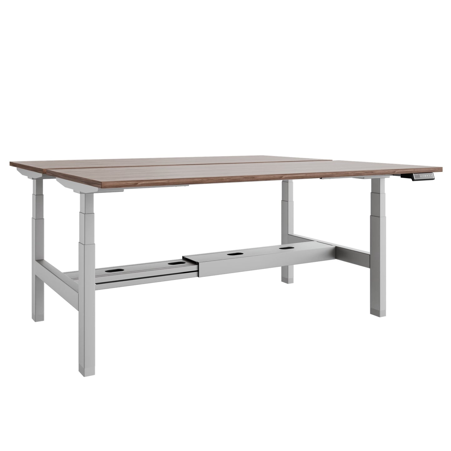 TELDRA Pro Team-Schreibtisch | 1600-1800 mm, elektrisch höhenverstellbar, Echtholz-Furnier Nussbaum