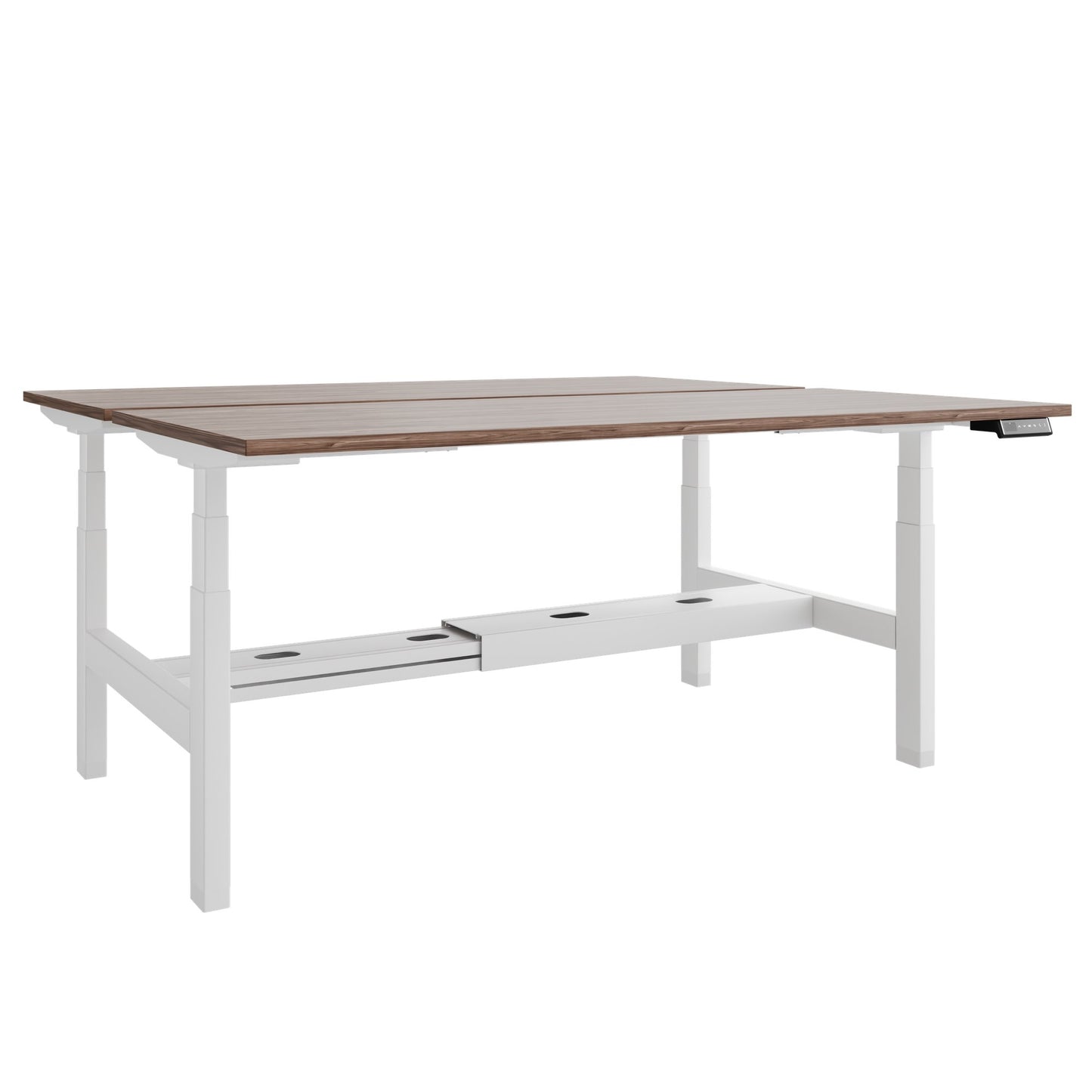 TELDRA Pro Team-Schreibtisch | 1600-1800 mm, elektrisch höhenverstellbar, Echtholz-Furnier Nussbaum