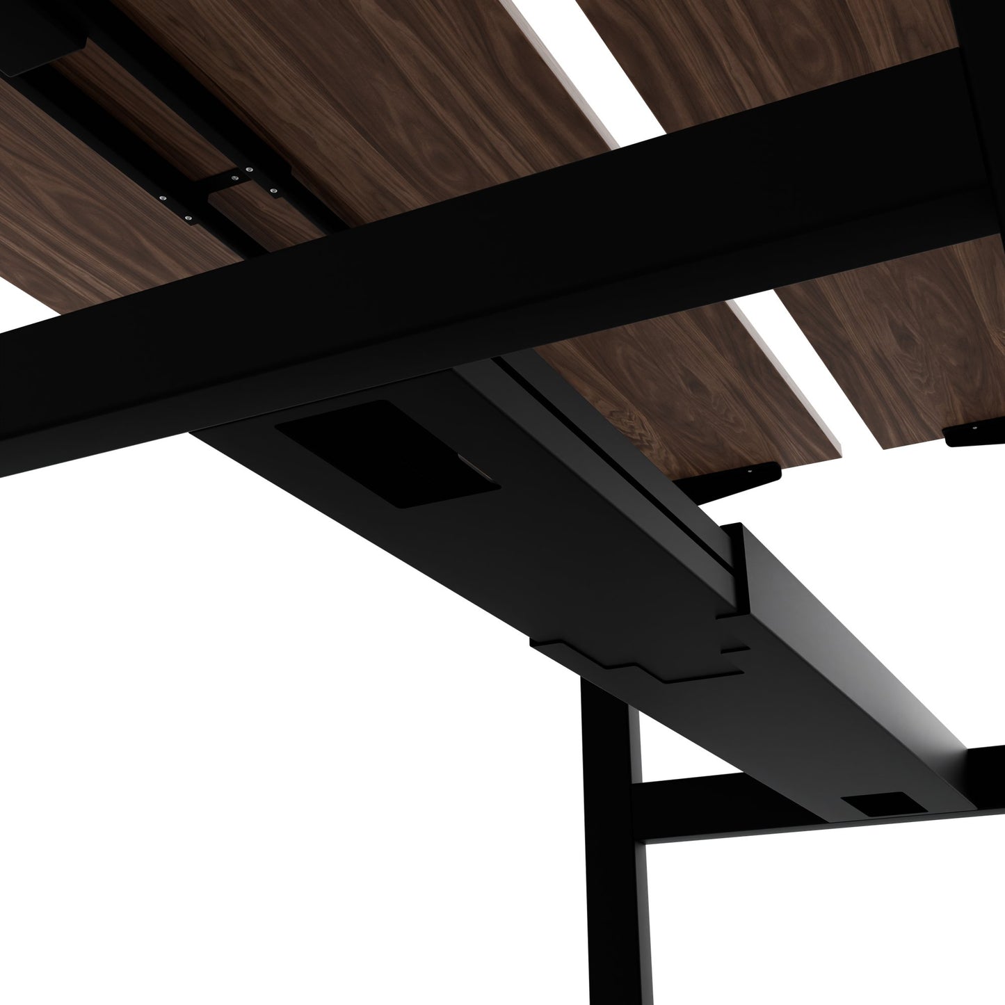 TELDRA Pro Team-Schreibtisch | 1600-1800 mm, elektrisch höhenverstellbar, Echtholz-Furnier Nussbaum