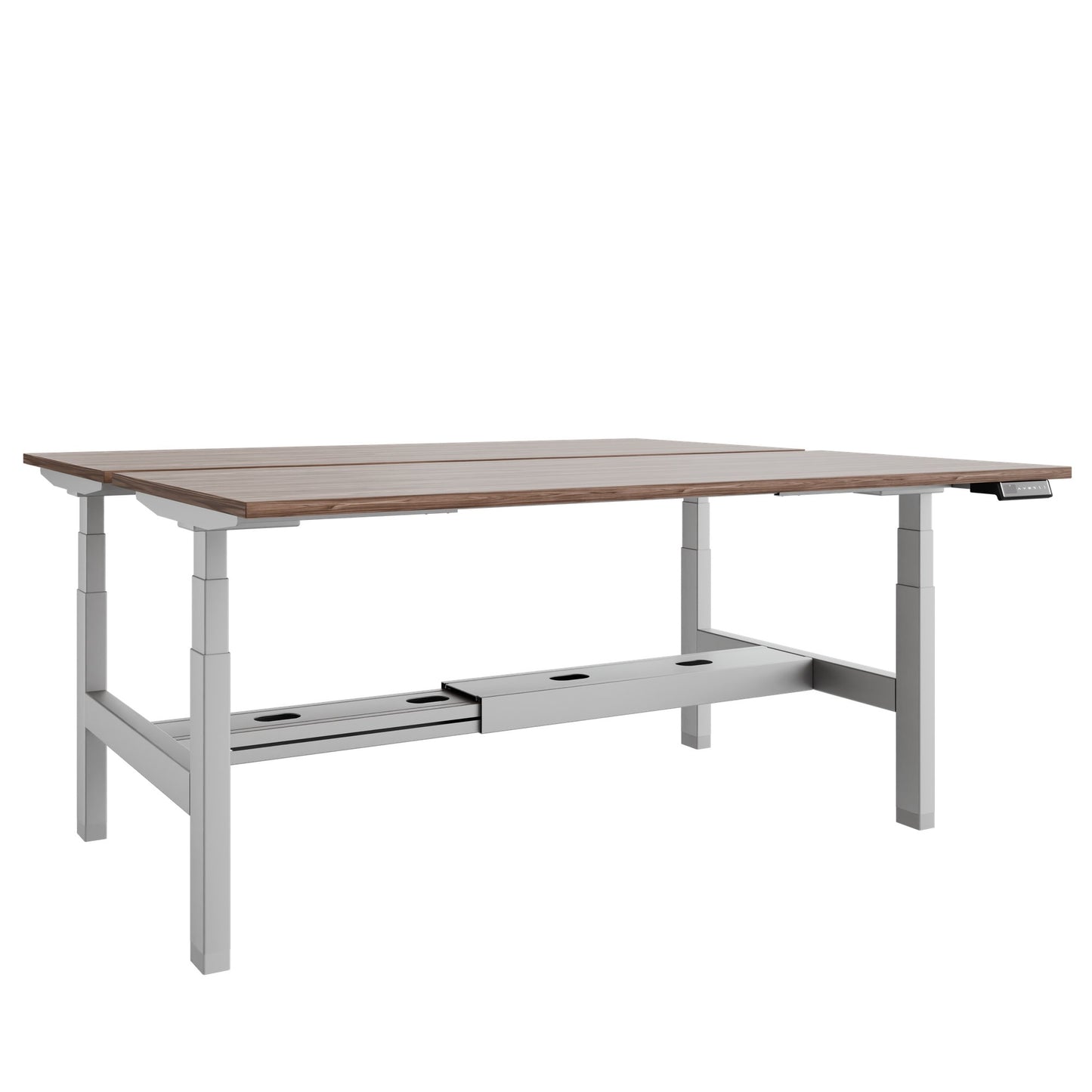 TELDRA Pro Team-Schreibtisch | 1600-1800 mm, elektrisch höhenverstellbar, Echtholz-Furnier Nussbaum