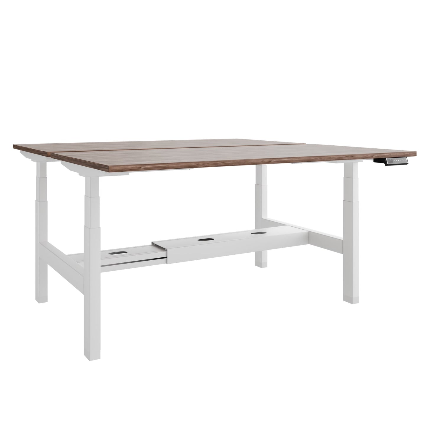 TELDRA Pro Team-Schreibtisch | 1600-1800 mm, elektrisch höhenverstellbar, Echtholz-Furnier Nussbaum