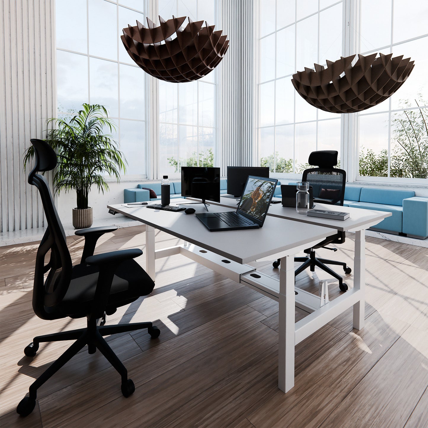 TELDRA Pro Team-Schreibtisch | 1600-1800 mm, elektrisch höhenverstellbar, Linoleum Pebble