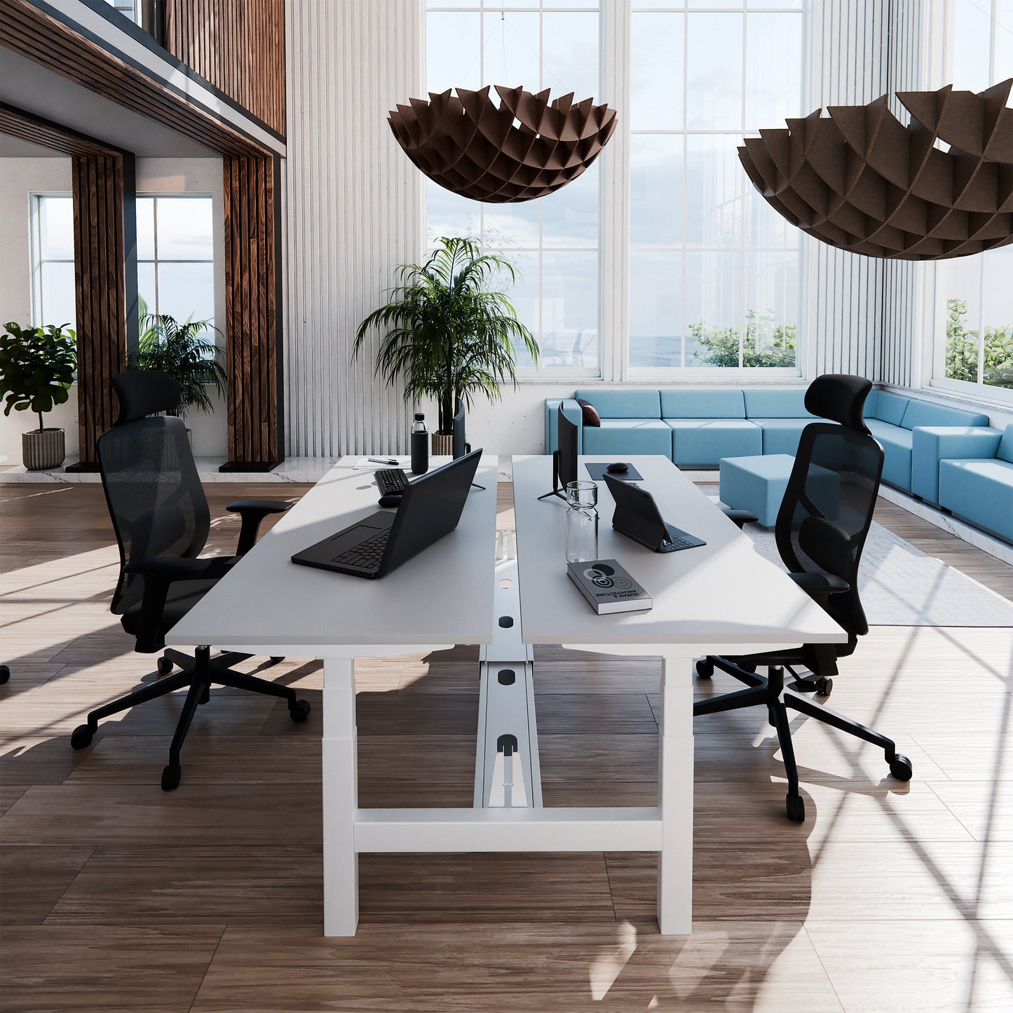 TELDRA Pro Team-Schreibtisch | 1600-1800 mm, elektrisch höhenverstellbar, Linoleum Pebble