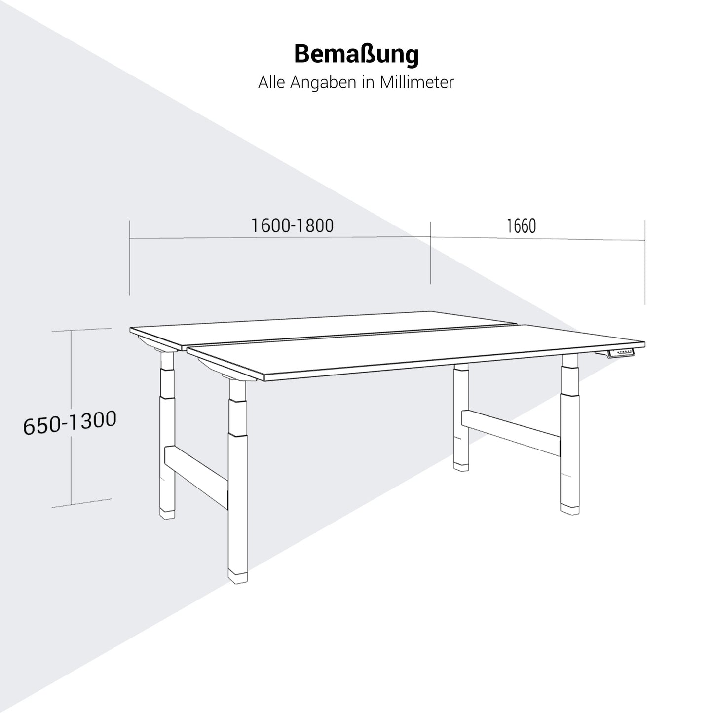 TELDRA Pro Team-Schreibtisch | 1600-1800 mm, elektrisch höhenverstellbar, Nordeiche grau