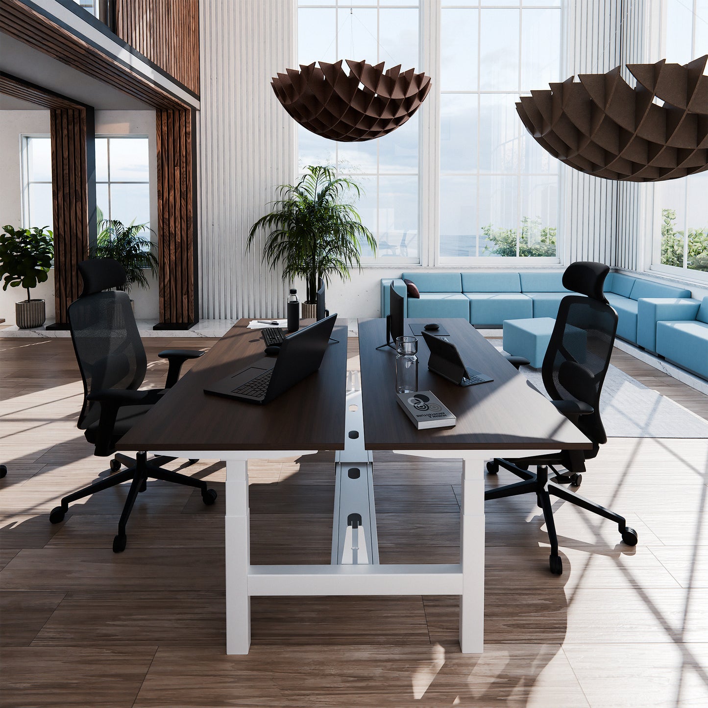 TELDRA Pro Team-Schreibtisch | 1600-1800 mm, elektrisch höhenverstellbar, Nussbaum