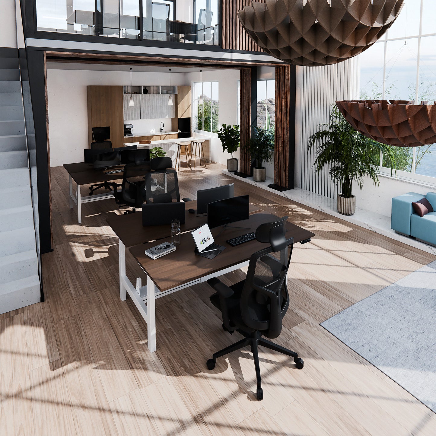 TELDRA Pro Team-Schreibtisch | 1600-1800 mm, elektrisch höhenverstellbar, Nussbaum