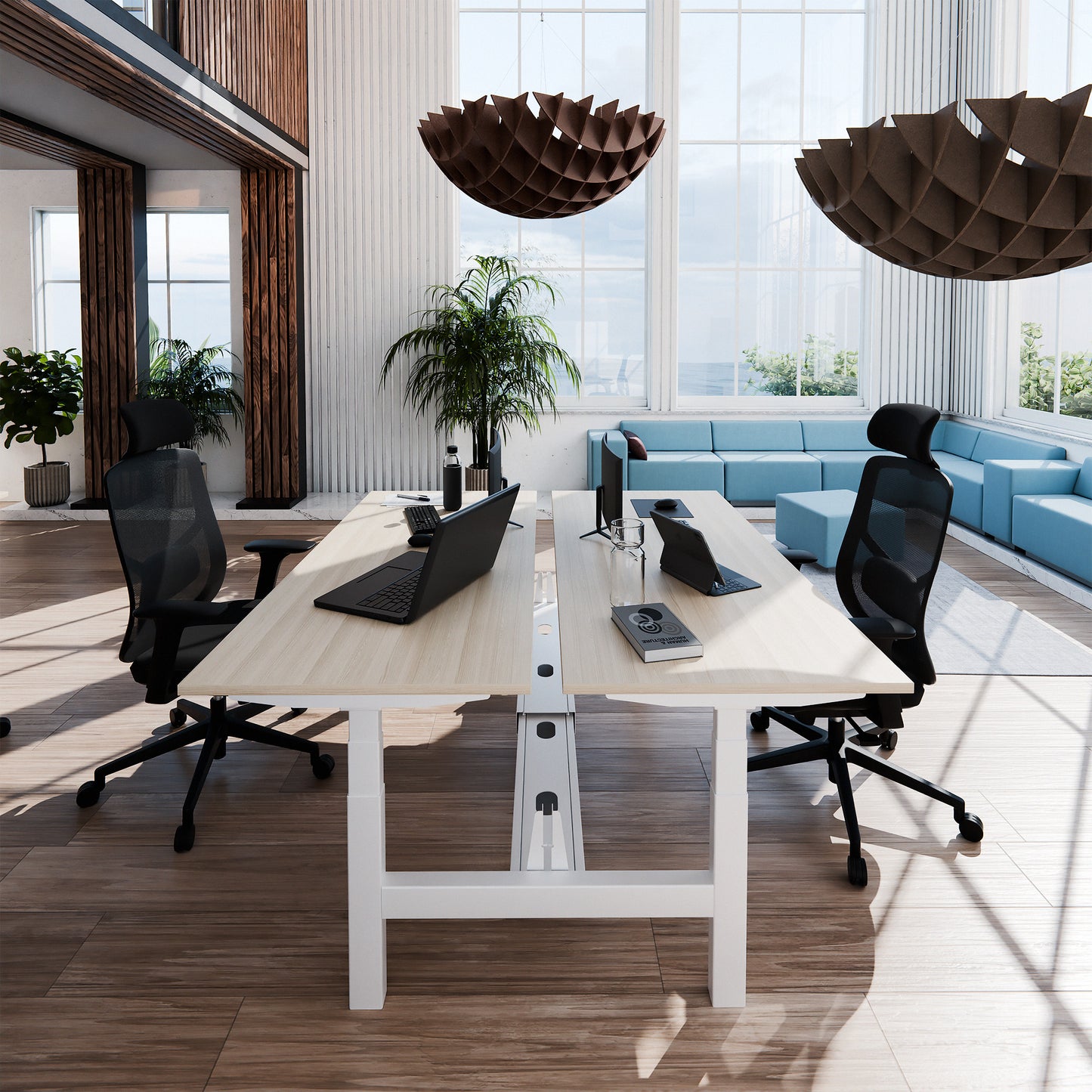 TELDRA Pro Team-Schreibtisch | 1600-1800 mm, elektrisch höhenverstellbar, Sandesche