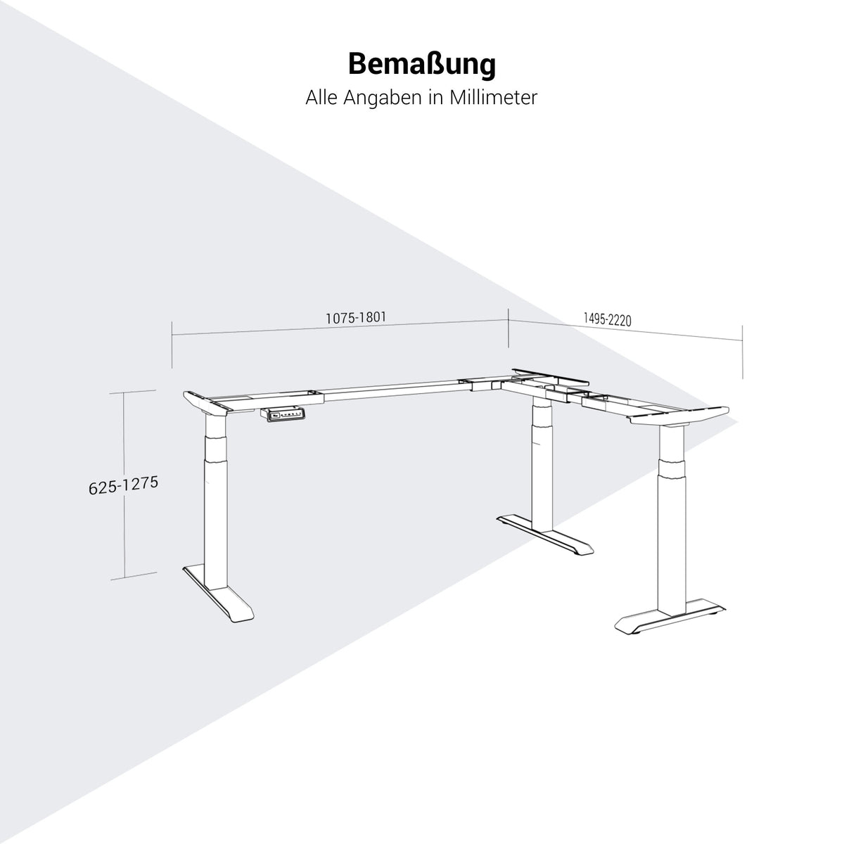 Piètement de bureau d'angle TELDRA Pro | 1075-1801 mm, réglable en hauteur électriquement - 12 Lightbox Main Image