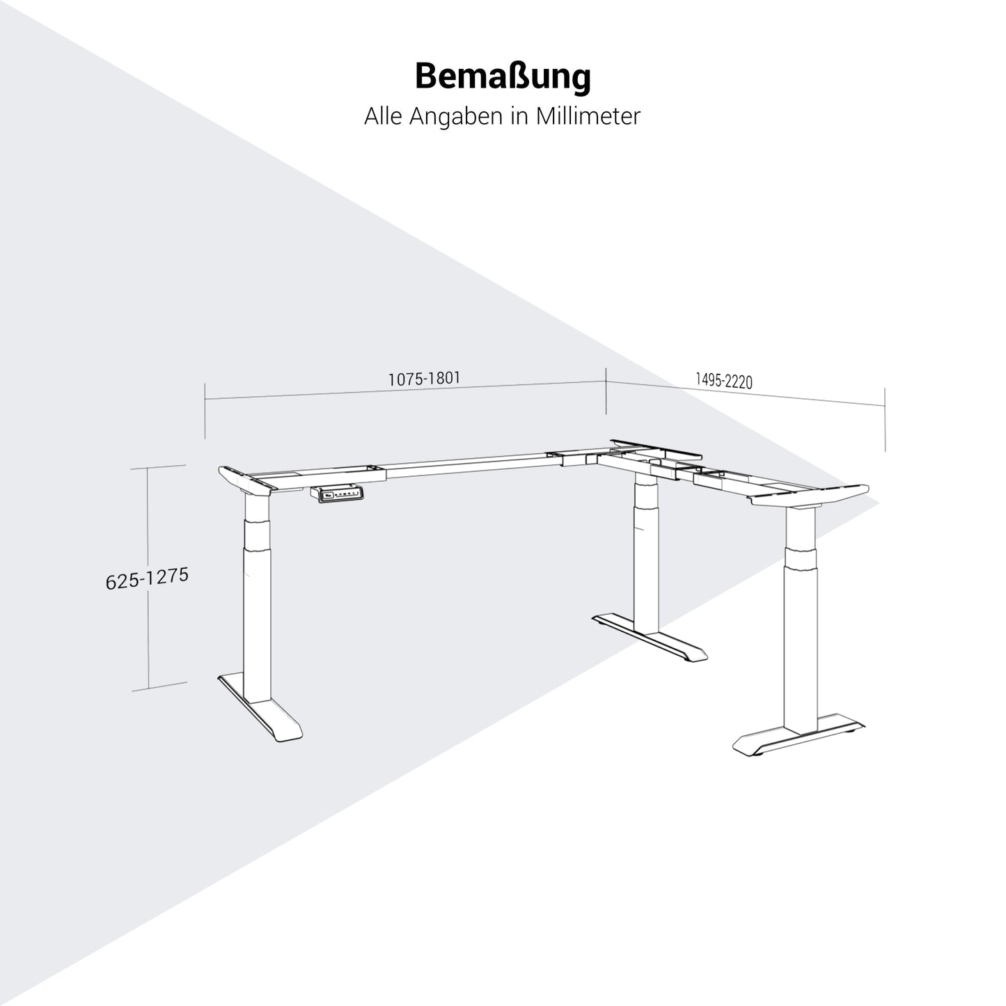 TELDRA Pro Winkelschreibtisch-Gestell | 1075-1801 mm, elektrisch höhenverstellbar