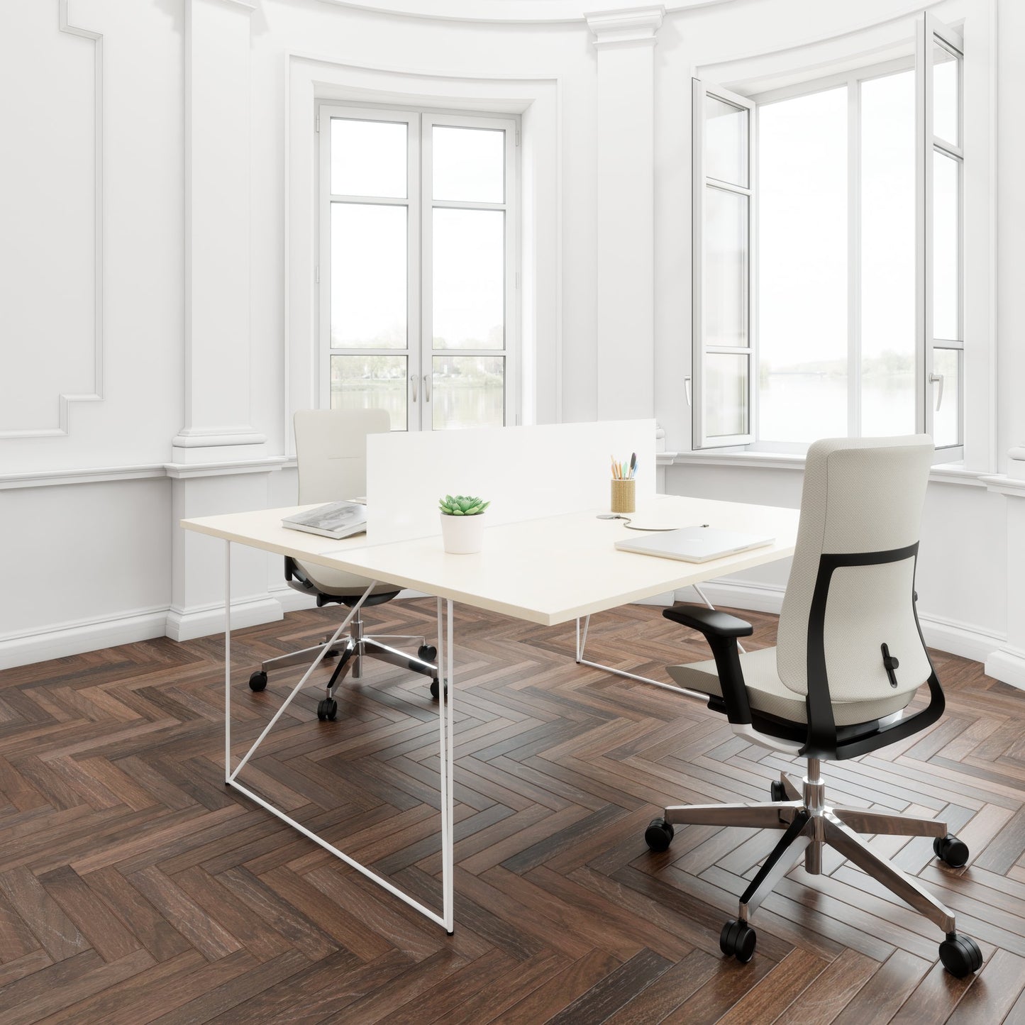 AIR DUO Desk del team | 1600 x 1600 mm, elettrificato, acero