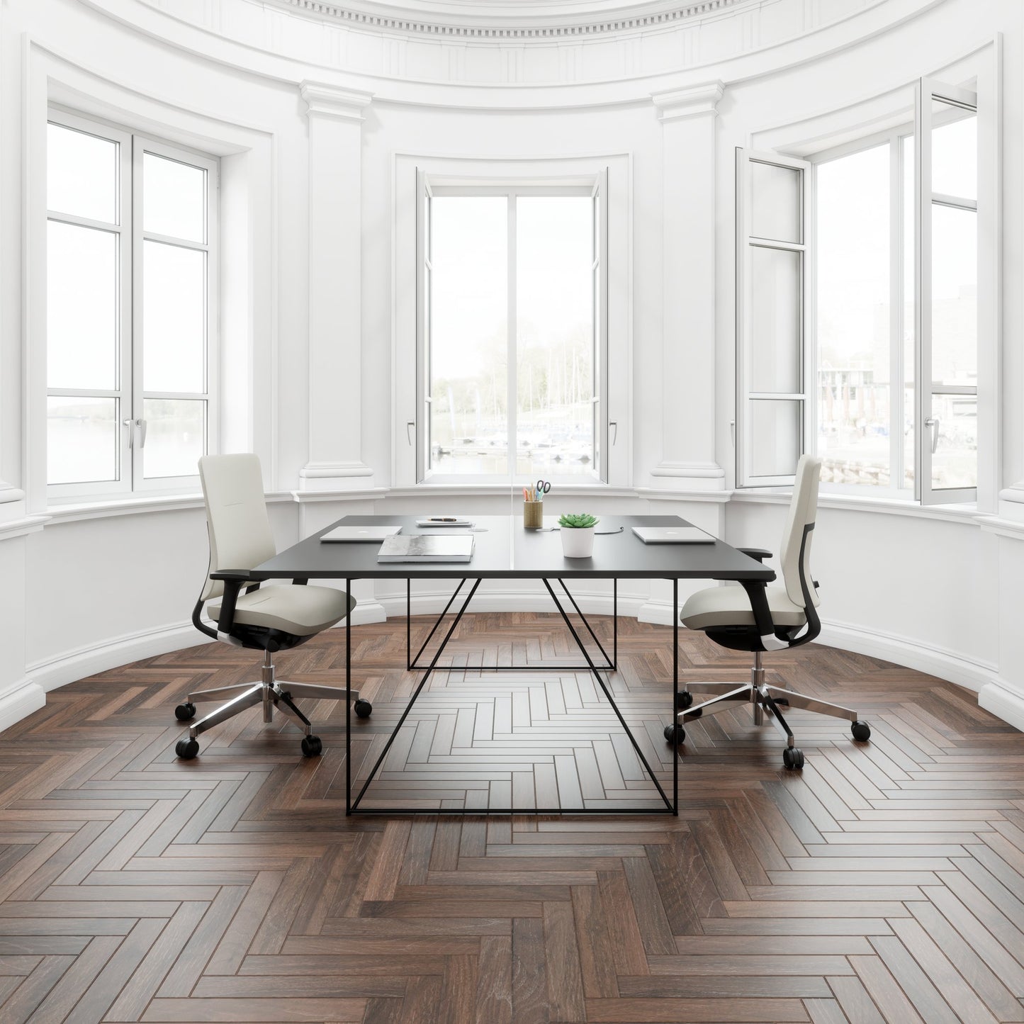 AIR DUO Desk del team | 1600 x 1600 mm, elettrificato, antracite