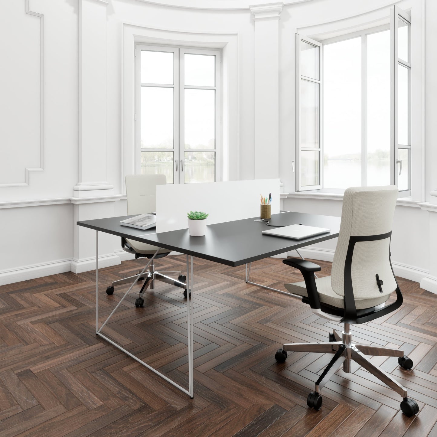 AIR DUO Desk del team | 1600 x 1600 mm, elettrificato, antracite