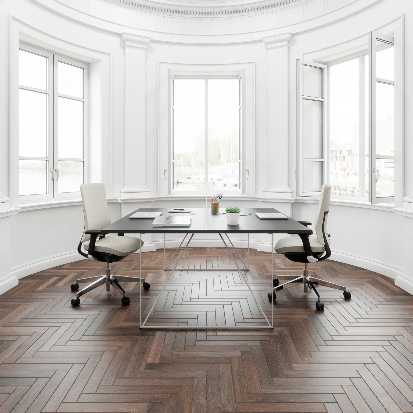 AIR DUO Desk del team | 1600 x 1600 mm, elettrificato, antracite