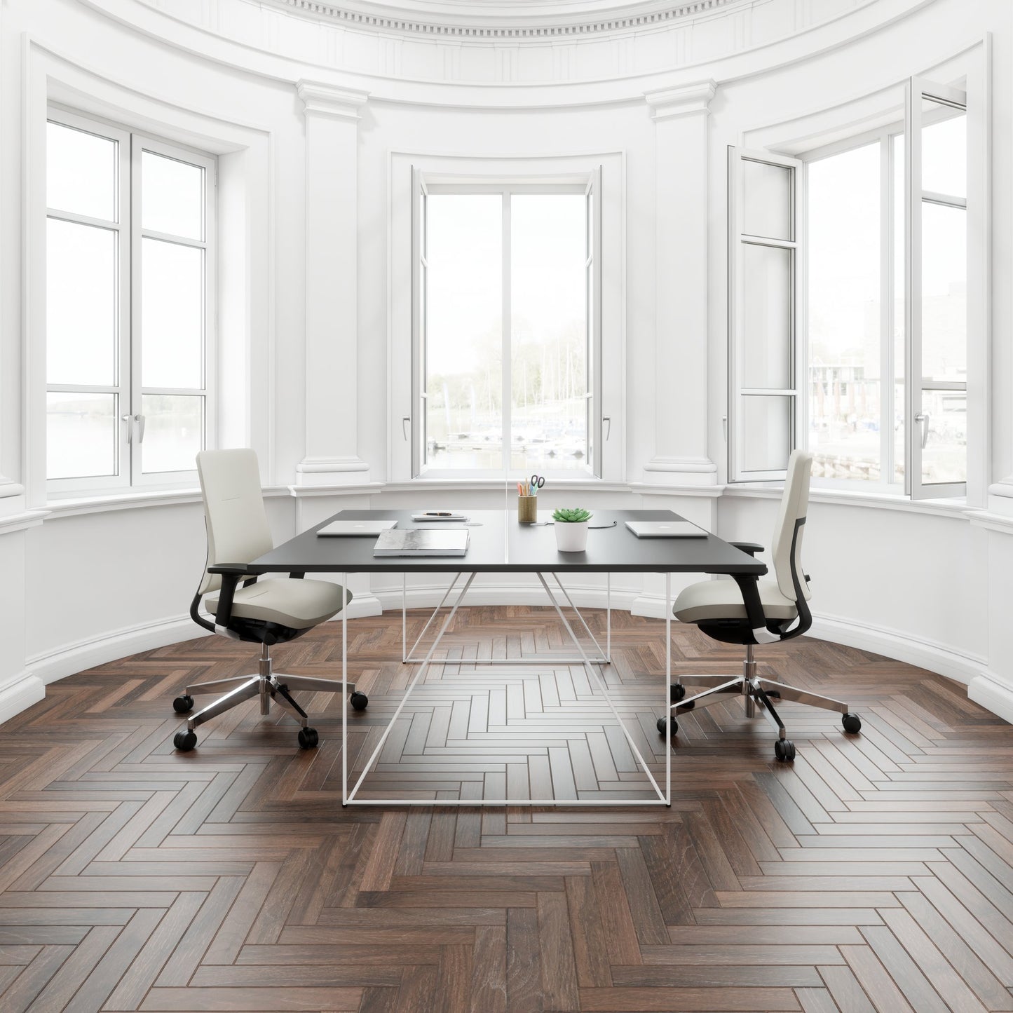 AIR DUO Desk del team | 1600 x 1600 mm, elettrificato, antracite
