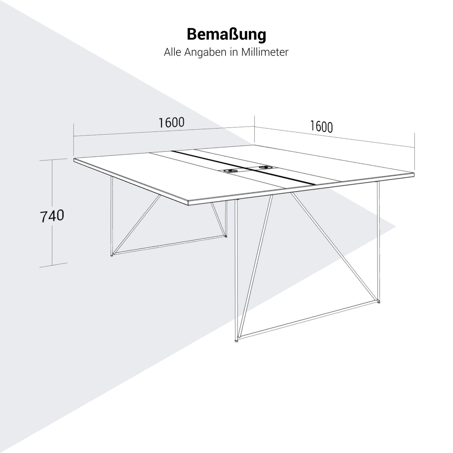 Bureau d'équipe AIR DUO | 1600 x 1600 mm, électrifié, anthracite