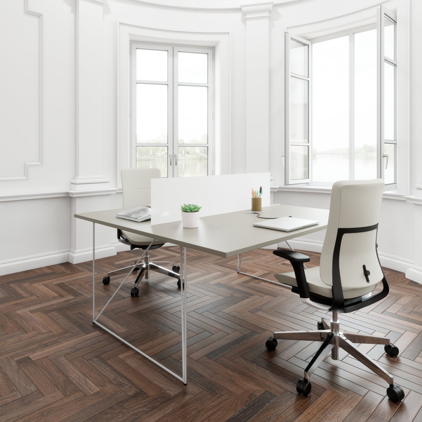 AIR DUO team desk | 1600 x 1600 mm, electrified, Cubanite gray