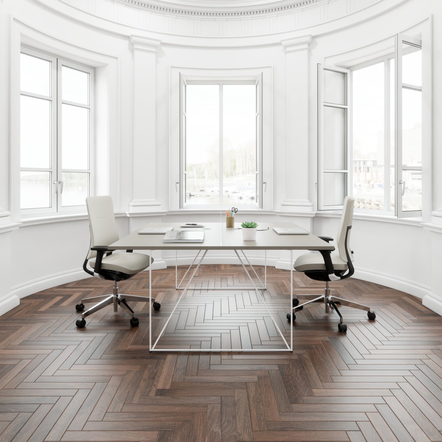 AIR DUO Desk del team | 1600 x 1600 mm, grigio cubanite elettrificato