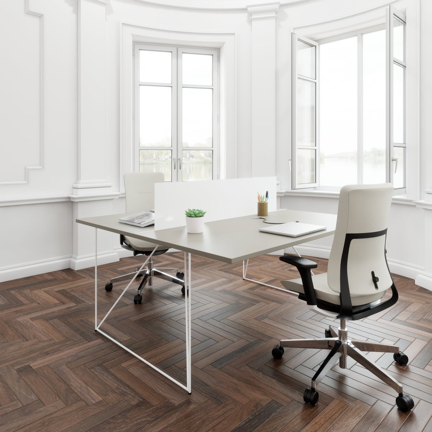 AIR DUO team desk | 1600 x 1600 mm, electrified, Cubanite gray