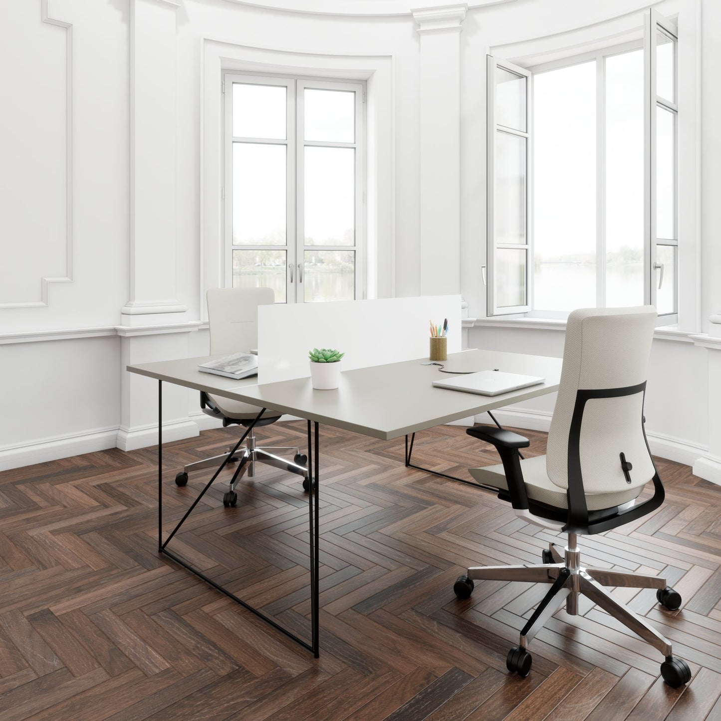 AIR DUO Desk del team | 1600 x 1600 mm, grigio cubanite elettrificato