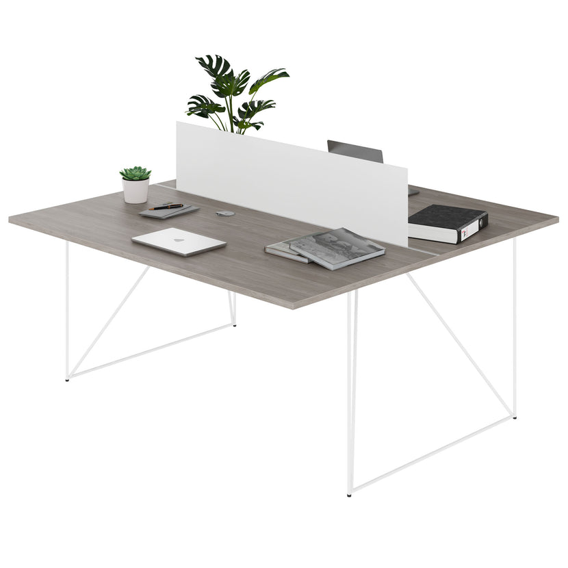 AIR DUO Team-Schreibtisch | 1600 x 1600 mm, elektrifiziert, Nordeiche grau