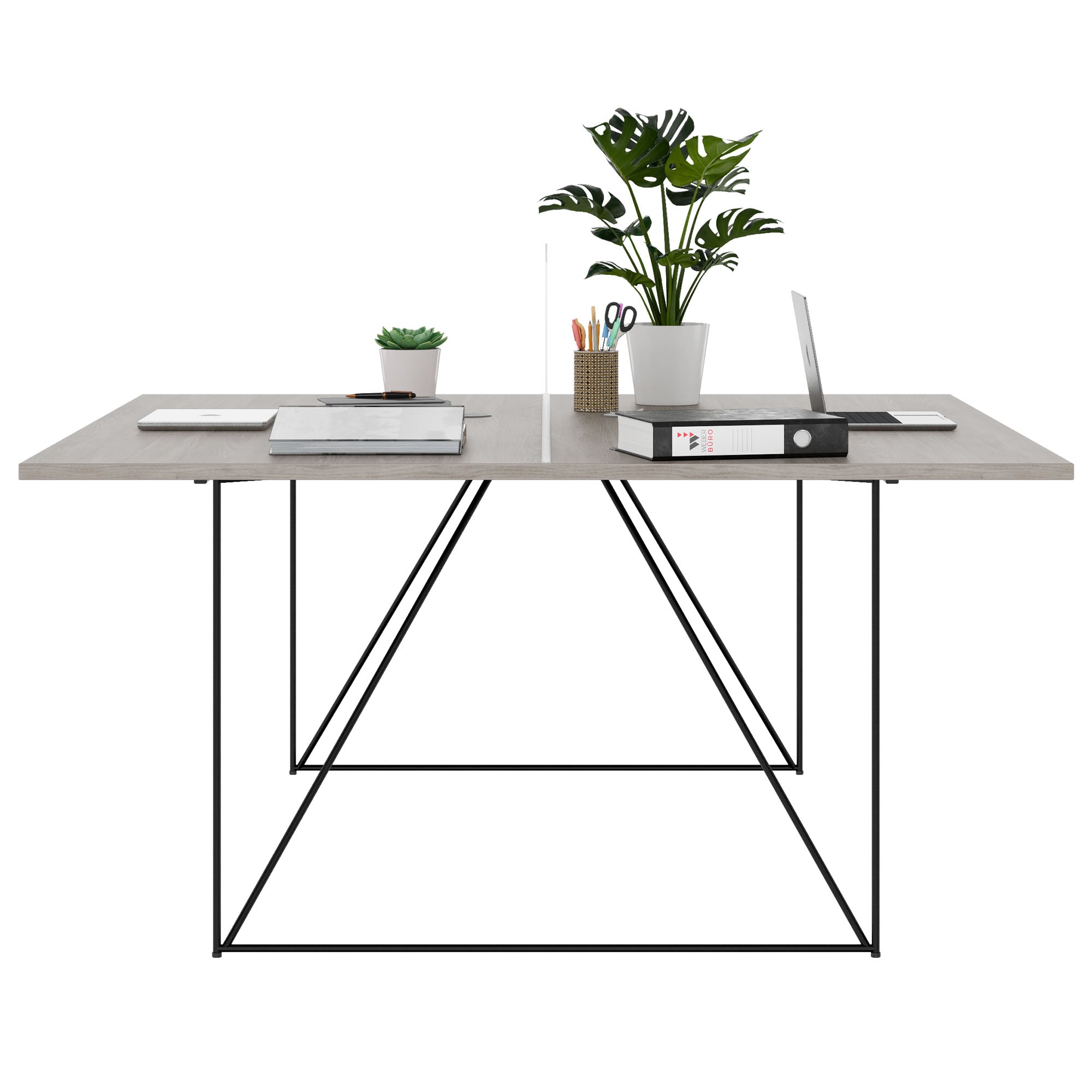 AIR DUO Team-Schreibtisch | 1600 x 1600 mm, elektrifiziert, Nordeiche grau