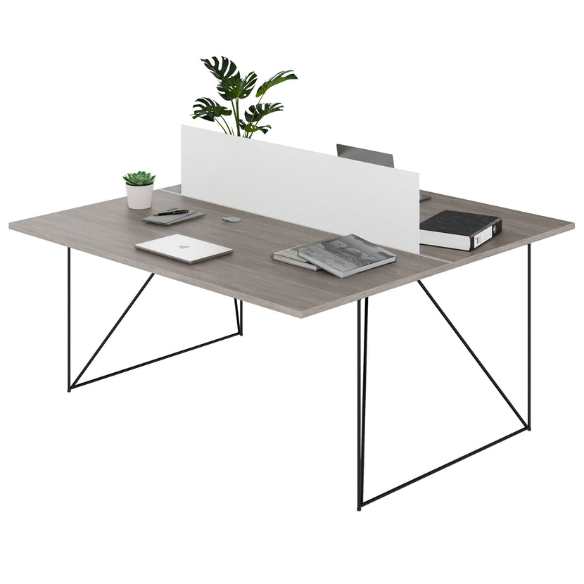 AIR DUO Team-Schreibtisch | 1600 x 1600 mm, elektrifiziert, Nordeiche grau