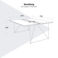 Bureau d'équipe AIR DUO | 1600 x 1600 mm, électrifié, noyer