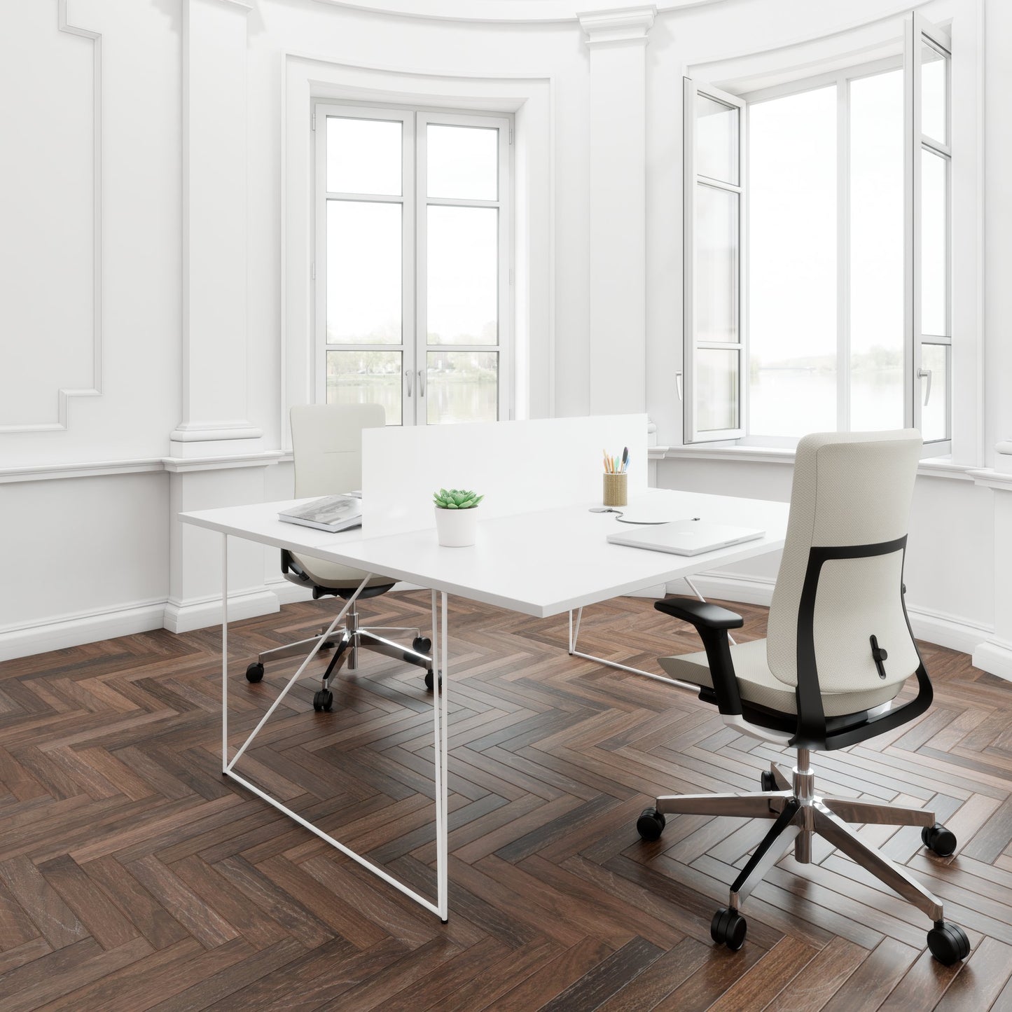 AIR DUO team desk | 1600 x 1600 mm, electrified, pearl gray