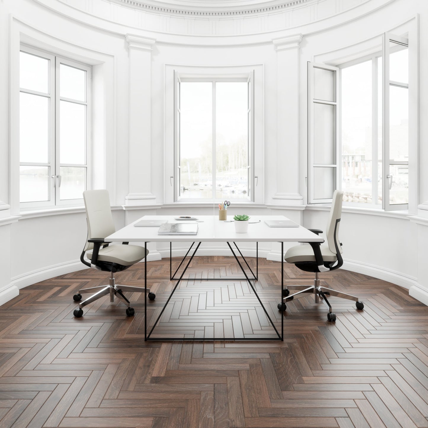 AIR DUO Desk del team | 1600 x 1600 mm, elettrificato, grigio perla