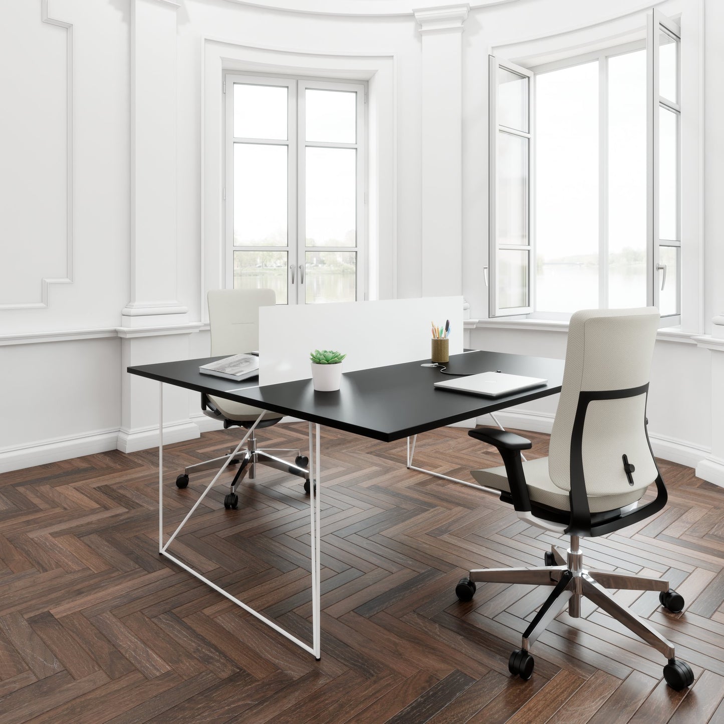AIR DUO Desk del team | 1600 x 1600 mm, elettrificato, nero