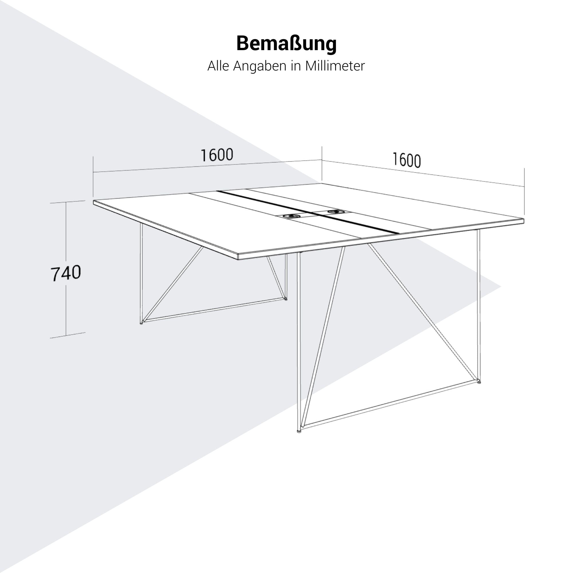AIR DUO Dessert du bureau | 1600 x 1600 mm, électrifié, noir
