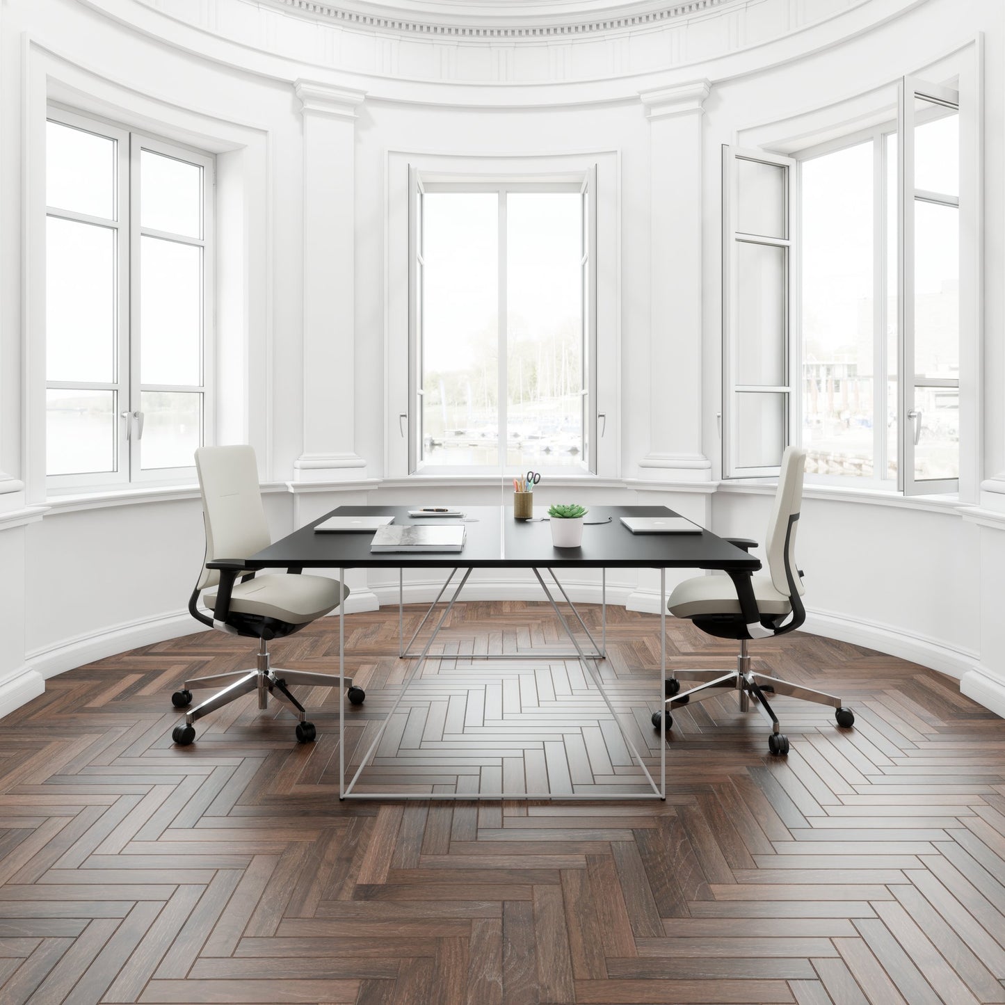 AIR DUO Desk del team | 1600 x 1600 mm, elettrificato, nero
