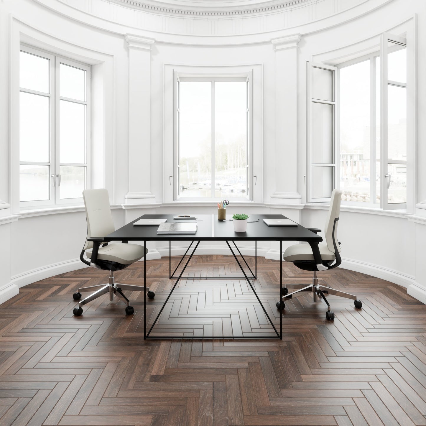 AIR DUO Desk del team | 1600 x 1600 mm, elettrificato, nero