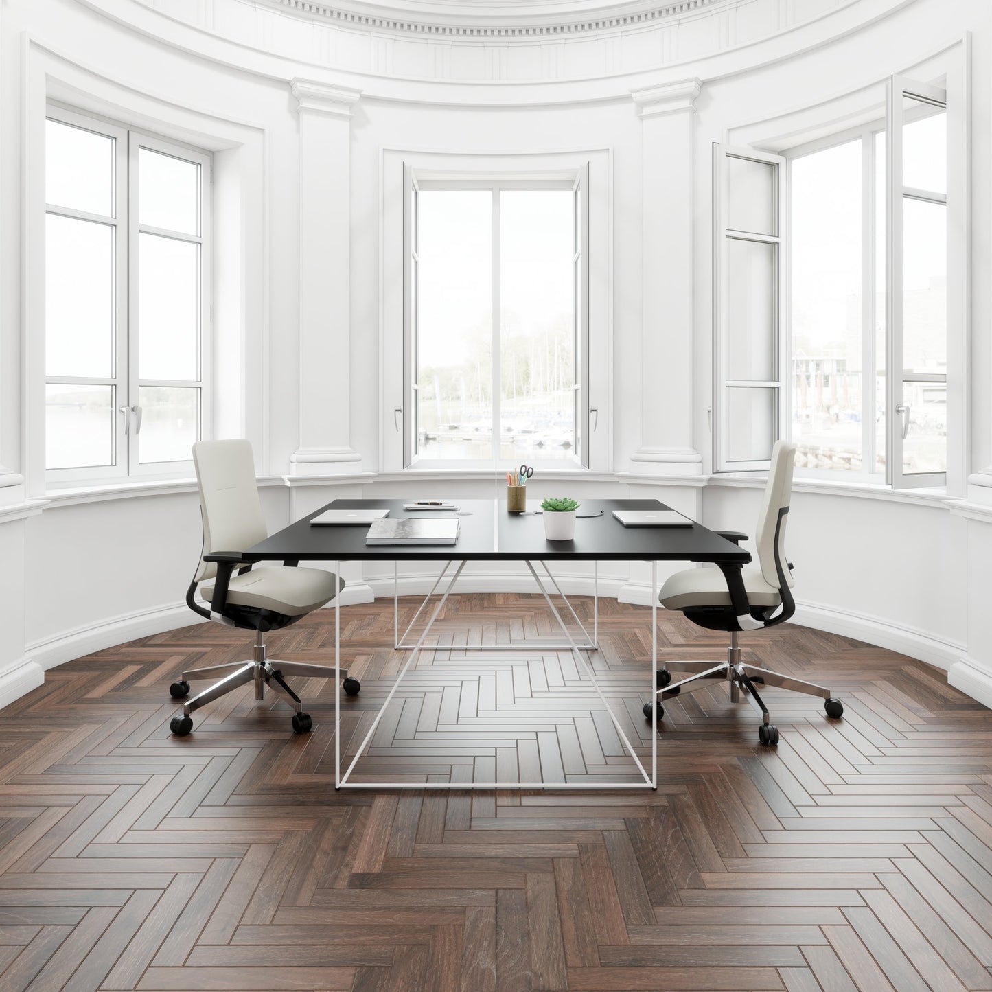 AIR DUO Desk del team | 1600 x 1600 mm, elettrificato, nero