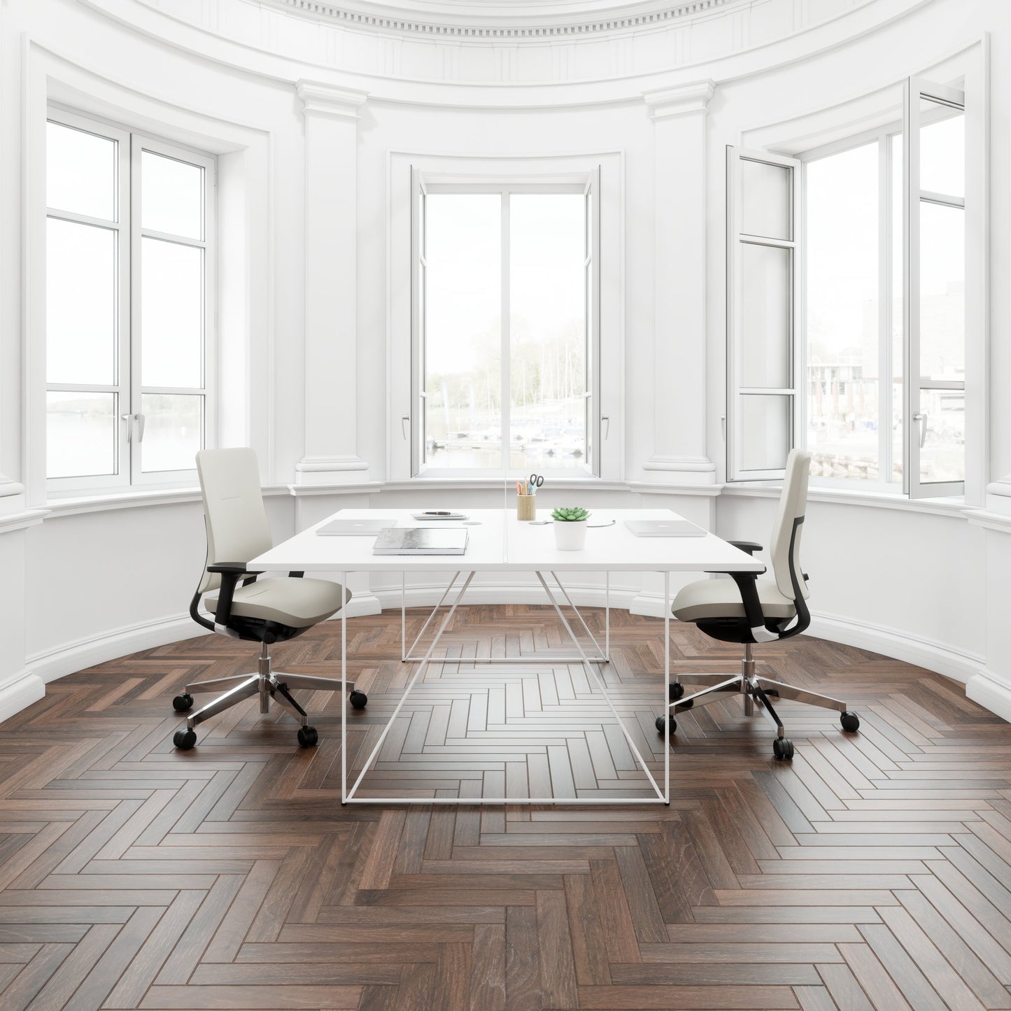 AIR DUO Desk del team | 1600 x 1600 mm, elettrificato, bianco