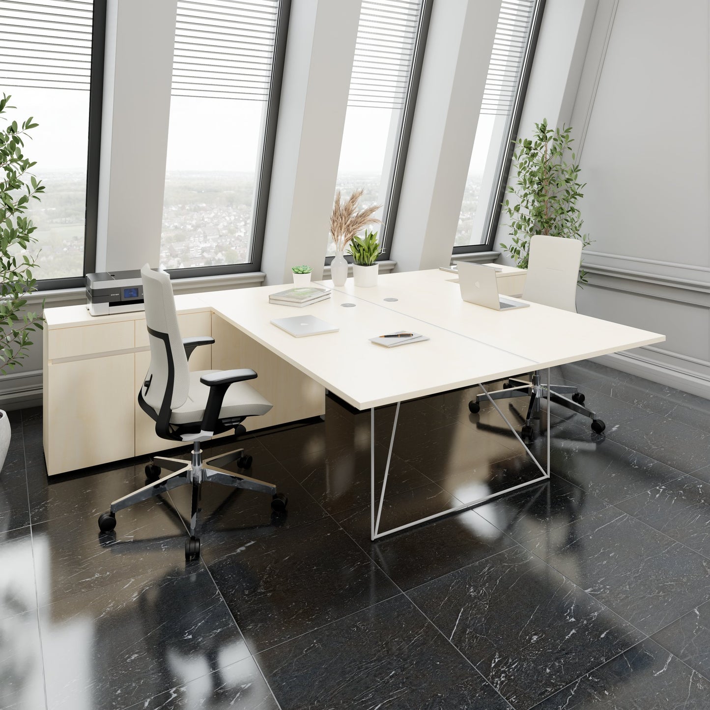 AIR DUO Bureau de l'équipe avec des buffet | 1600 - 2000 x 3200 mm, électrifié, érable