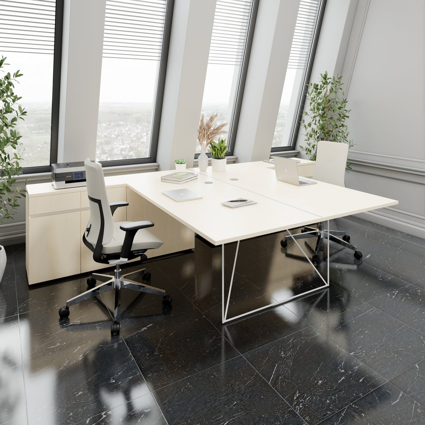 AIR DUO Bureau de l'équipe avec des buffet | 1600 - 2000 x 3200 mm, électrifié, érable