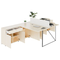 Bureau d'équipe AIR DUO avec buffets | 1600 - 2000 x 3200 mm, électrifié, érable